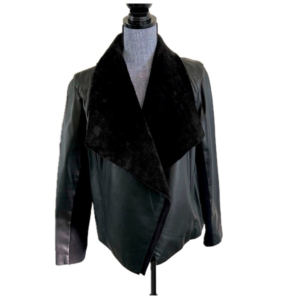 BB Dakota Black Faux Leather Waterfall Jacket